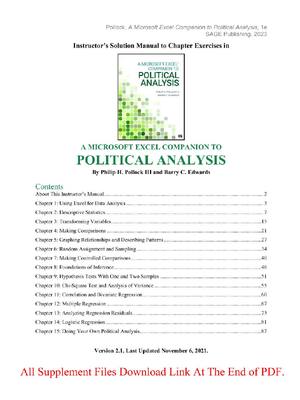Preview of A Microsoft Excel® Companion to Political Analysis 1st Edition By Philip Pollock, Barry Ed