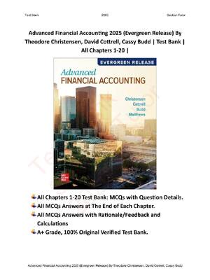 Preview image for Advanced Financial Accounting 2025 (Evergreen Release) By Theodore Christensen, David Cottrell, Cassy Budd | Test Bank