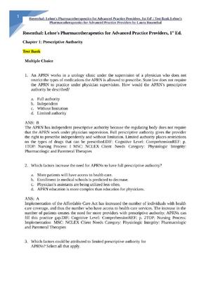 Preview of Test Bank Lehne's Pharmacotherapeutics for Advanced Practice Nurses and Physician Assistan