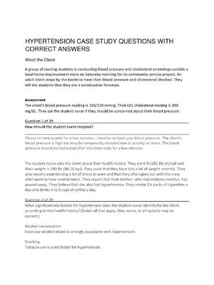 Preview of HYPERTENSION CASE STUDY QUESTIONS WITH CORRECT ANSWERS