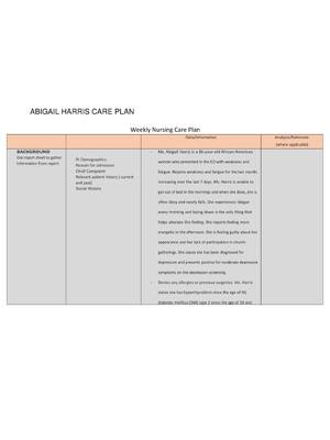Preview of ABIGAIL HARRIS CARE PLAN