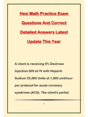Preview of Hesi Math Practice Exam Questions And Correct Detailed Answers Latest Update This Year