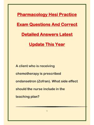 Preview of Pharmacology Hesi Practice Exam Questions And Correct Detailed Answers Latest Update This