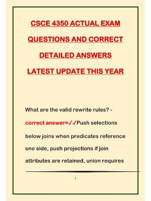 Preview of CSCE 4350 ACTUAL EXAM QUESTIONS AND CORRECT DETAILED ANSWERS LATEST UPDATE THIS YEAR
