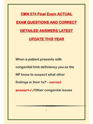 Preview of CMN 574 Final Exam ACTUAL EXAM QUESTIONS AND CORRECT DETAILED ANSWERS LATEST UPDATE THIS Y