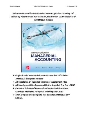 Preview of Introduction to Managerial Accounting 10th Edition (2024 Release) By Peter Brewer, Ray Gar