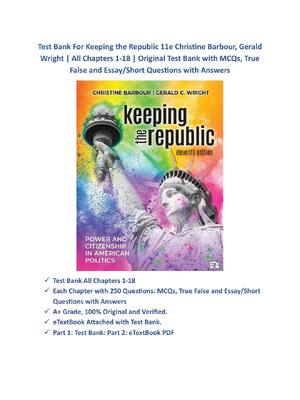 Preview of Keeping the Republic 11th Edition By Christine Barbour, Gerald Wright | Test Bank