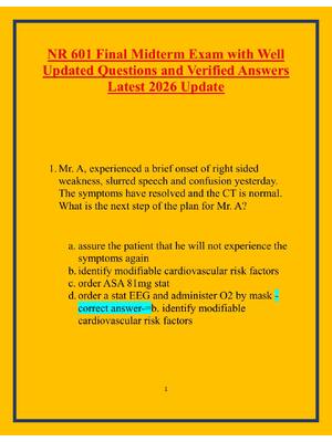 Preview of NR 601 Final Midterm Exam with Well  Updated Questions and Verified Answers  Latest 2026 U