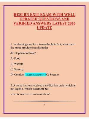 Preview of HESI RN EXIT EXAM WITH WELL UPDATED QUESTIONS AND VERIFIED ANSWERS LATEST 2026 UPDATE