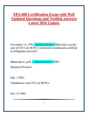 Preview of EPA 608 Certification Exam with Well Updated Questions and Verified Answers Latest 2026 Up