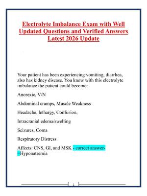 Preview of Electrolyte Imbalance Exam with Well Updated Questions and Verified Answers Latest 2026 Up