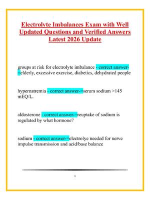 Preview of Electrolyte Imbalances Exam with Well Updated Questions and Verified Answers Latest 2026 U
