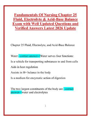 Preview of Fundamentals Of Nursing Chapter 25  Fluid, Electrolyte & Acid-Base Balance  Exam with Well