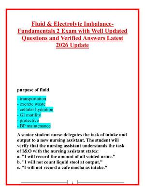 Preview of Fluid & Electrolyte Imbalance-  Fundamentals 2 Exam with Well Updated  Questions and Verif