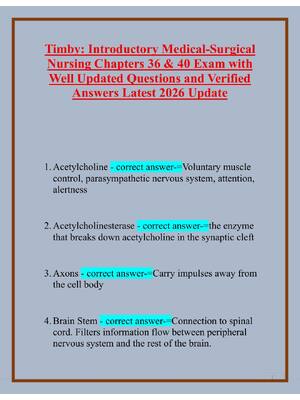Preview of Timby: Introductory Medical-Surgical  Nursing Chapters 36 & 40 Exam with  Well Updated Que