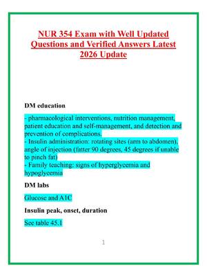 Preview of NUR 354 Exam with Well Updated Questions and Verified Answers Latest 2026 Upda