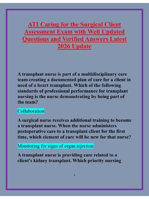 Preview of ATI Caring for the Surgical Client Assessment Exam with Well Updated Questions and Verifie