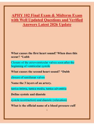 Preview of APHY 102 Final Exam & Midterm Exam  with Well Updated Questions and Verified  Answers Late