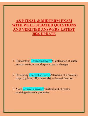 Preview of A&P FINAL & MIDTERM EXAM  WITH WELL UPDATED QUESTIONS  AND VERIFIED ANSWERS LATEST  2026 U