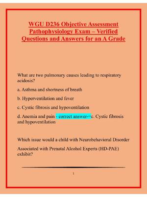 Preview of WGU D236 Objective Assessment  Pathophysiology Exam – Verified  Questions and Answers for