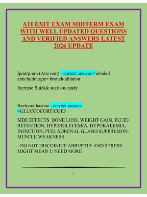 Preview of ATI EXIT EXAM MIDTERM EXAM WITH WELL UPDATED QUESTIONS AND VERIFIED ANSWERS LATEST 2026 UP