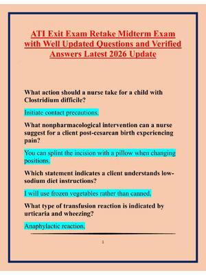 Preview of ATI Exit Exam Retake Midterm Exam with Well Updated Questions and Verified Answers Latest