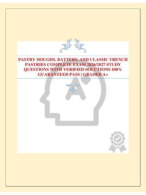 Preview of PASTRY DOUGHS, BATTERS, AND CLASSIC FRENCH PASTRIES COMPLETE EXAM 2026/2027 STUDY QUESTION
