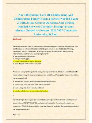 Preview of Nur 418 Nursing Care Of Childbearing And  Childbearing Family Exam 2 Review/Nur418 Exam  2
