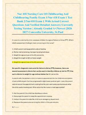 Preview of Nur 418 Nursing Care Of Childbearing And  Childbearing Family Exam 1/Nur 418 Exam 1 Test