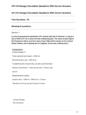 Preview image for ATI 410 Dosage Calculation Questions With Correct Answers