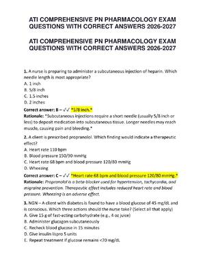 Preview image for ATI COMPREHENSIVE PN PHARMACOLOGY EXAM QUESTIONS WITH CORRECT ANSWERS 2026-2027