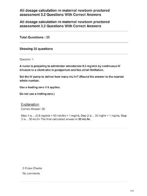 Preview of Ati dosage calculation rn maternal newborn proctored assessment 3.2 Questions With Correct