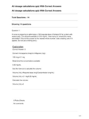 Preview of Ati dosage calculations quiz With Correct Answers