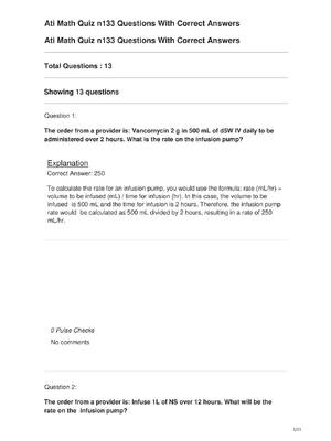 Preview of Ati Math Quiz n133 Questions With Correct Answers