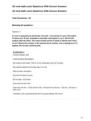 Preview of Ati med math exam Questions With Correct Answers