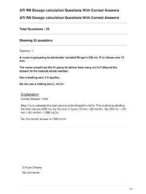 Preview of ATI RN Dosage calculation Questions With Correct Answers