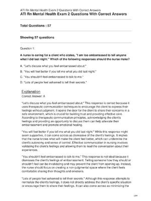 Preview of ATI Rn Mental Health Exam 2 Questions With Correct Answers