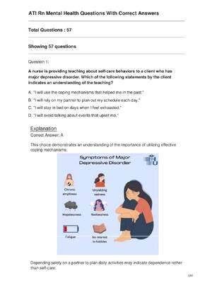 Preview of ATI Rn Mental Health Questions With Correct Answers