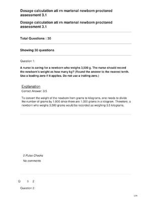 Preview of Dosage calculation ati rn martenal newborn proctored assessment 3.1