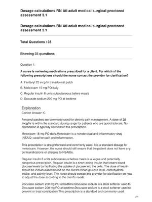 Preview of Dosage calculations RN Ati adult medical surgical proctored assessment 3.1
