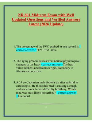 Preview of NR 601 Midterm Exam with Well Updated Questions and Verified Answers
