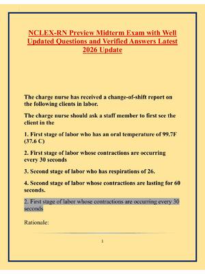 Preview of NCLEX-RN Preview Midterm Exam with Well  Updated Questions and Verified Answers Latest  20
