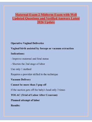 Preview of Maternal Exam 2 Midterm Exam with Well Updated Questions and Verified Answers Latest 2026