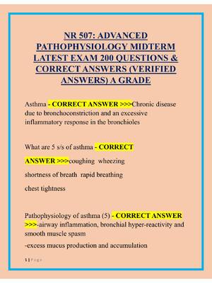 Preview of NR 507: ADVANCED  PATHOPHYSIOLOGY MIDTERM  LATEST EXAM 200 QUESTIONS &  CORRECT ANSWERS (V
