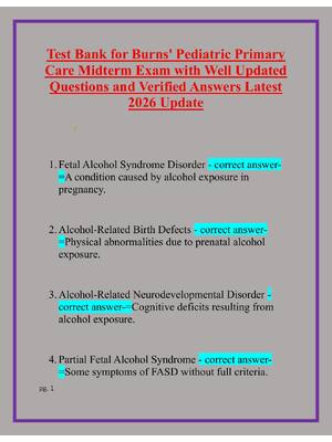 Preview of Test Bank for Burns' Pediatric Primary  Care Midterm Exam with Well Updated  Questions and