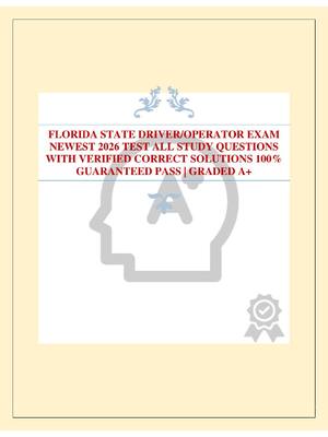 Preview of FLORIDA STATE DRIVER/OPERATOR EXAM NEWEST 2026 TEST ALL STUDY QUESTIONS WITH VERIFIED CORR