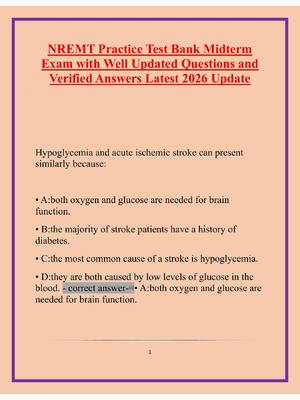 Preview of NREMT Practice Test Bank Midterm Exam with Well Updated Questions and Verified Answers Lat