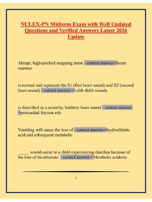 Preview of NCLEX Midterm Exam with Well Updated Questions and Verified Answe