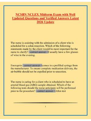 Preview of NCSBN NCLEX Midterm Exam with Well Updated Questions and Verified Answers Latest 2026 Upda