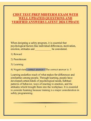 Preview of CHST TEST PREP MIDTERM EXAM WITH WELL UPDATED QUESTIONS AND VERIFIED ANSWERS LATEST 2026 U